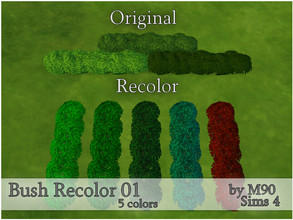Sims 4 — M90 Bush Recolor 01 by Mircia90 — 5 new bush colors. Screen : Original - the first bush is from the build, the