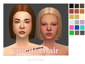 Sims 4 — Priclia Hair  by EvieSAR — basegame 18 ea swatches, custom thumbnail with strand acc and ombre acc for different
