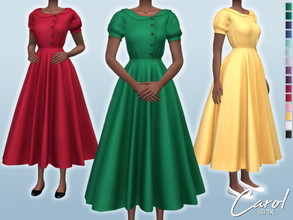 Sims 4 — Carol Dress by Sifix2 — A retro inspired long dress with a collar, buttons and short sleeves, available in 15