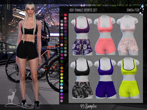 Sims 4 — FEMALE SPORTS SET by DanSimsFantasy — This set contains a shorts and a top. You have 45 samples to combine.
