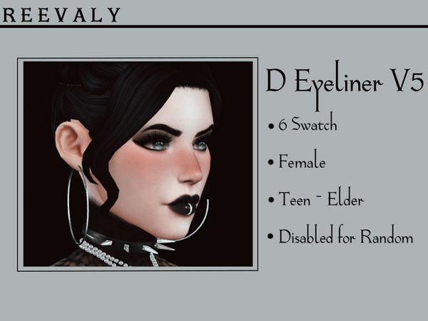 Sims 4 — D Eyeliner V5 by Reevaly — 6 Swatches. Teen to Elder. For Female. Base Game compatible. Handdraw. Please do not