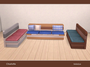 Sims 4 — Charlotte. Sofa by soloriya — Wooden sofa with pillows. Part of Charlotte set. 3 color variations. Category: