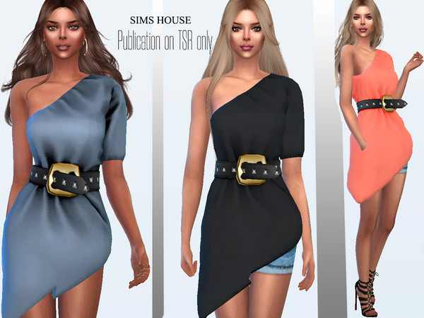 Sims 4 — Women's tunic with a belt with rivets (top) by Sims_House — Women's tunic with a belt with rivets (top) 10 color
