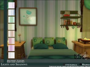Sims 4 — Lights and Shadows by Silerna — Striped wallpaper with different patterns through it. 8 different colors. -Base