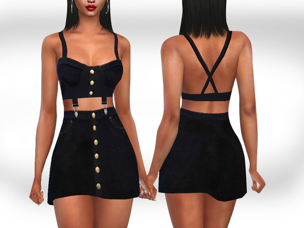 Sims 4 — Black Denim Two Piece Overall Dress by saliwa — Black Denim Two Piece Overall Dress For Daily Casual Wear