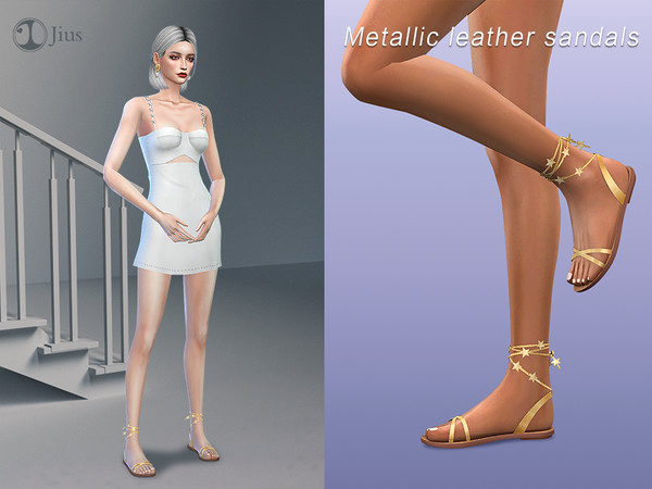 Sims 4 — Jius-Metallic leather sandals 01 by Jius — -Metallic leather sandals -5 colors -Hot Weather/Party -Custom