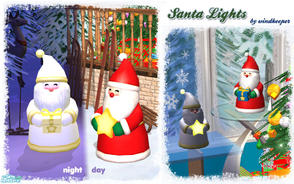 Sims 2 — Santa Lights by Windkeeper — Brighten your holidays with Santa Claus table lamps and outdoor lights! Select the