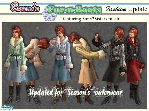 Sims 2 — am_Fur-n-Boots by Cruella — UPDATED: includes catagory for "Season's" Outerwear. Only download update