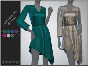 Sims 4 — Rattlesnake Dress. by Pipco — A stylish asymmetrical dress in 10 swatches. Base Game Compatible New Mesh All
