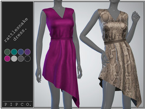 Sims 4 — Rattlesnake Dress II by Pipco — A stylish asymmetrical dress in 10 swatches. Base Game Compatible New Mesh All