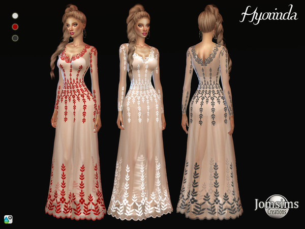 Sims 4 — Hyorinda dress by jomsims — Hyorinda dress Hyorinda dress Sims 4 for her in 3 shades veil dress. embroidery some