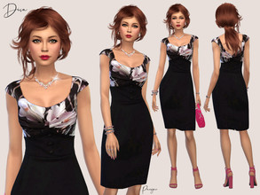 Sims 4 — Diva by Paogae — Elegant dress, one color, black high-waisted skirt with buttons on the front, draped floral