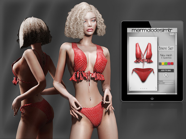 Sims 4 — Bikini Set MC62 by Mermalade — New Mesh 5 Swatches Shadow and Specular Map All Lods Teen to Elder For Female I