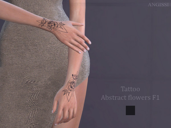Sims 4 — Tattoo-Abstract flowers F1 by ANGISSI — *For all questions go here-----angissi.tumblr.com *3 options (black)