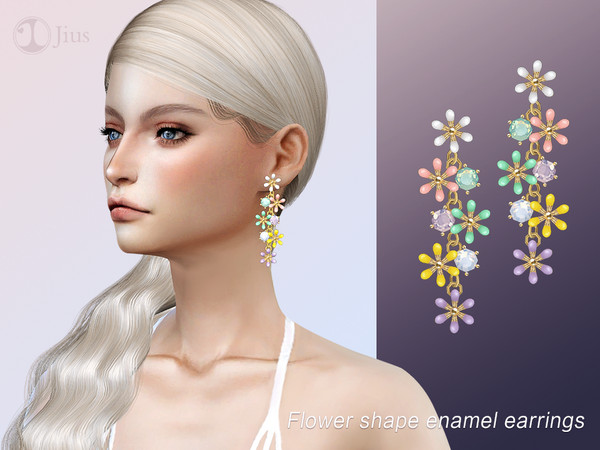 Sims 4 — Jius-Flower shape enamel earrings by Jius — -Flower shape enamel earrings -2 colors -Party/Hot Weather -Custom