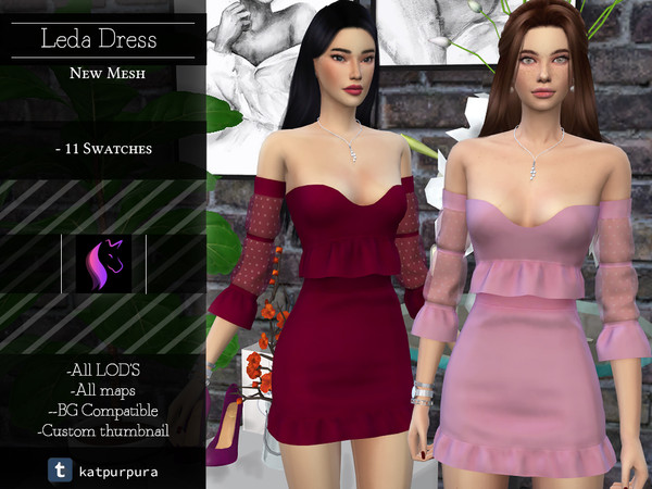 Sims 4 — Leda Dress by KaTPurpura — A little feminine dress with transparent sleeves. Simple but charming -Whole body