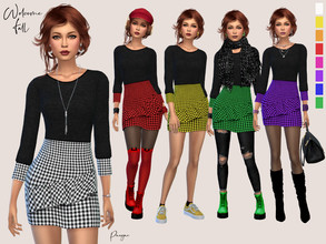 Sims 4 — Welcome Fall by Paogae — Black sweater and plaid skirt, in eight warm colors perfect for autumn, but also for
