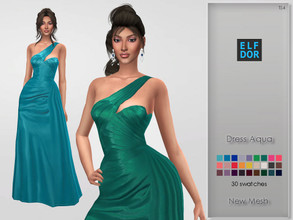 Sims 4 — Dress Aqua by Elfdor — - 30 swatches - teen to elder - formal, party - base game compatible - maxis match Hope