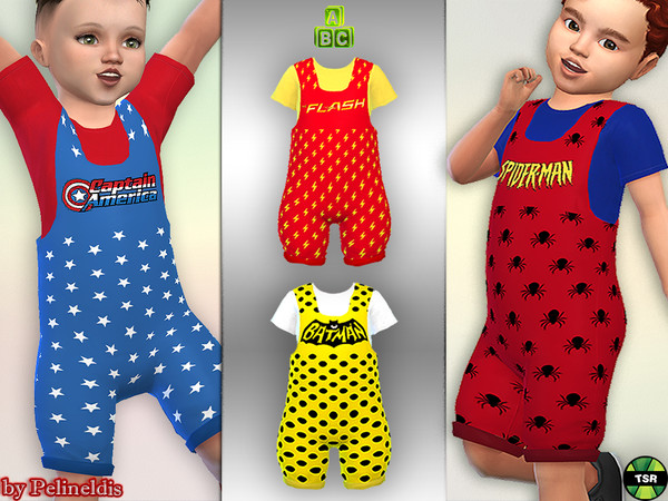 Sims 4 — Toddler Superhero Dungaree - Needs SP Toddler by Pelineldis — A funny superhero dungaree for both boys and
