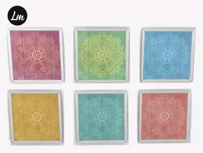 Sims 4 — Boho art Mandala by Lucy_Muni — Wooden picture in 6 swatches Sims 4 basegame recolour