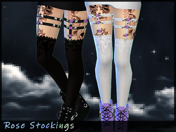 Sims 4 — Rose Stockings by Saruin — Roses on your thighs are the prettiest thing. Very gothic, painted these for spooky