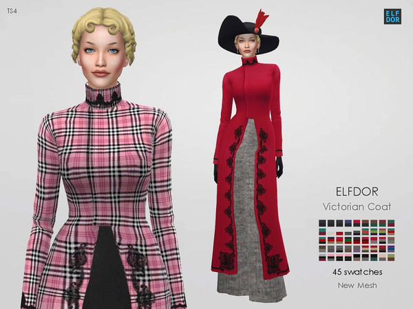 Sims 4 — Victorian coat by Elfdor — - 45 swatches - teen to elder - everyday, formal, party - base game compatible -
