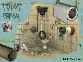Sims 4 — Toilet Paper - Set 1: Floor Litter by Cyclonesue — A collection of litter and other bathroom floor clutter for