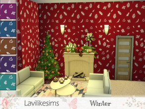 Sims 4 — Winter by lavilikesims — A wintery wallpaper for your festive desires, in 6 colours. Red, Cyan, Purple, Pink,