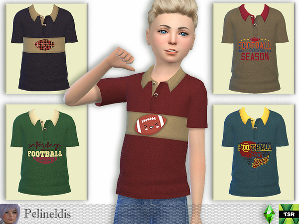 Sims 4 — Football Polo by Pelineldis — A cool polo shirt with football print. Comes in five designs.