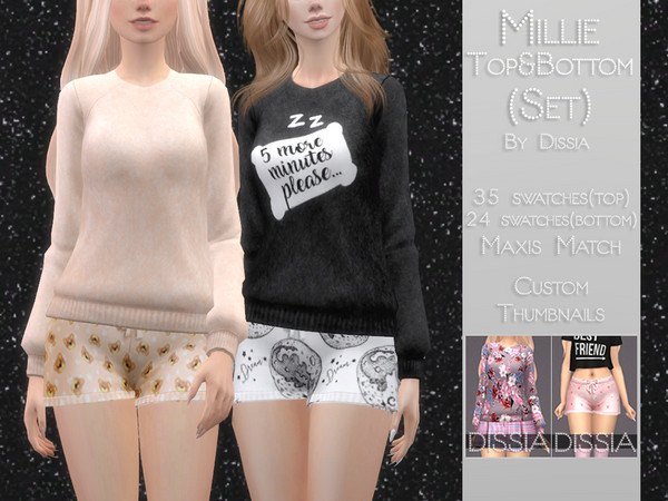 Sims 4 — Millie Pajama Top and Bottom Set by Dissia — Millie Pajama Top and Bottom Set Set includes Millie Pajama Top and