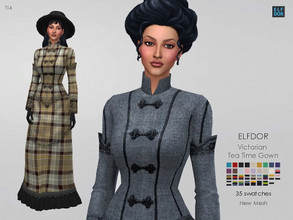 Sims 4 — Victorian Tea Time Gown by Elfdor — - 35 swatches - new mesh all LODs - everyday, formal, party - teen to elder