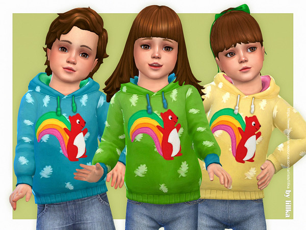 Sims 4 — Squirrel Hoodie by lillka — Squirrel Hoodie for Toddler 3 swatches Base game compatible Custom thumbnail Hair by