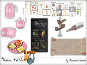 Sims 4 — Marie Kitchen - Decor by ArwenKaboom — New set for your simmies and it contains: - Kettle - Tea Pot - Rug - Wine