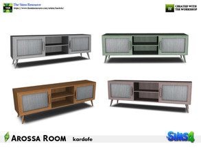 Sims 4 — kardofe_Arossa Room_TV table by kardofe — Wooden TV table with corrugated metal door fronts in four color