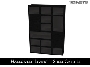 Sims 4 — Halloween Living I - Shelf Cabinet {Mesh Required} by neinahpets — A large shelving cabinet in black wood.