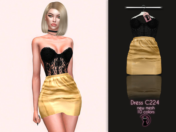 Sims 4 — Dress C224 by Daph's — 10 Swatches Compatible with HQ mod Works with all of skins Custom Thumbnail New Mesh All