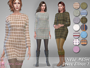 Sims 4 — Dress Ellinor 1 - NEW MESH by Jaru_Sims — New Mesh HQ mod compatible All LODs 14 swatches Teen to elder Custom