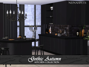 Sims 4 — Gothic Autumn Kitchen {Mesh Required} by neinahpets — A black wooden kitchen. Set includes: Counter I Counter II