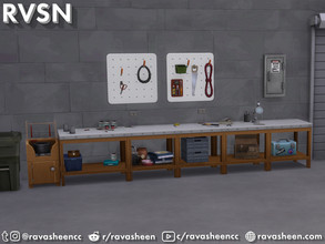 Sims 4 — Tool Time Garage Set by RAVASHEEN — Create a seamless work area with the Tool Time Garage Set. Pair all of those