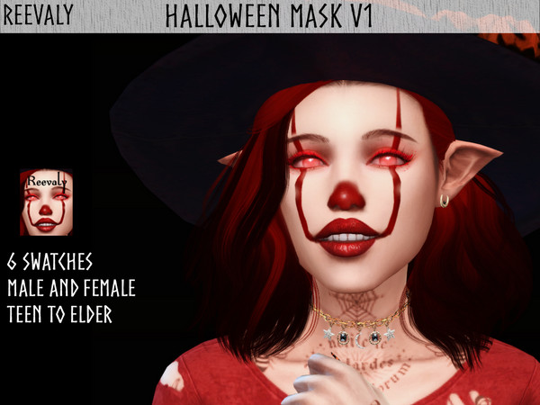 Sims 4 — Halloween Mask V1 by Reevaly — 6 Swatches. Teen to Elder. For Male and Female. Works with all Skins and