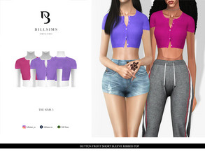 Sims 3 — Button Front Short Sleeve Ribbed Top by Bill_Sims — YA/AF Everyday/Formal/Athletic Available for Maternity