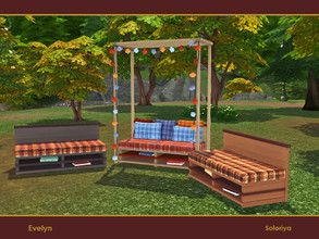Sims 4 — Evelyn. Loveseat by soloriya — Loveseat with decorative shelves. Part of Evelyn set. 3 color variations.