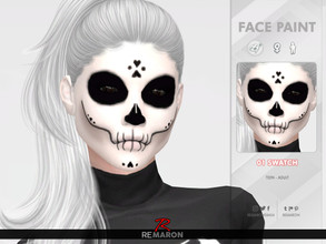 Sims 4 — Halloween Skull Face Paint 01 by remaron — Skull makeup -01 Swatch -Custom CAS thumbnail -Teen to Adult age
