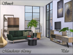 Sims 4 — Manchester Living by Pilar — Industrial style, mango wood, steel and fiber cement