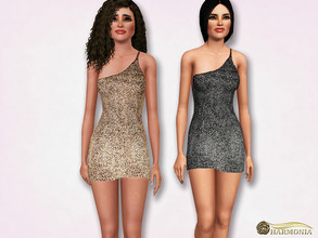 Sims 3 — One Shoulder Metallic Bodycon Dress by Harmonia — 3 color. recolorable Please do not use my textures. Please do