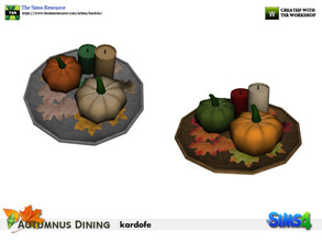 Sims 4 — kardofe_Autumnus Dining _Pumpkins by kardofe — Tray with two pumpkins, candles and tree leaves, decorative