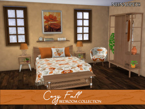 Sims 4 — Cozy Fall Bedroom {Mesh Required} by neinahpets — A recoloring of the textiles for the Naturalis Bedroom by