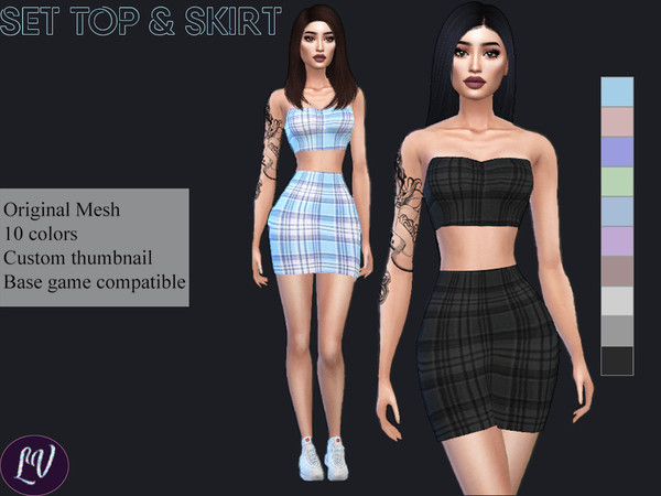 Sims 4 — Set Skirt & Top by linavees — Original Mesh 10 colors Custom thumbnail Base game compatible Happy simming!
