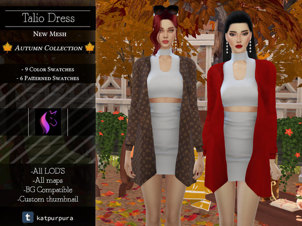 Sims 4 — Talio Dress by KaTPurpura — Autumn is also glamorous, a two-piece dress accompanied by a solid color coat or