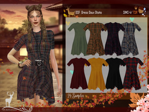 Sims 4 — DSF Dress Doux Autumn by DanSimsFantasy — Short loose-fitting dress with short sleeves. It has 24 samples.